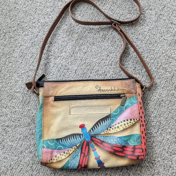 Anuschka hand painted dragonfly Cross body - Picture 2 of 11